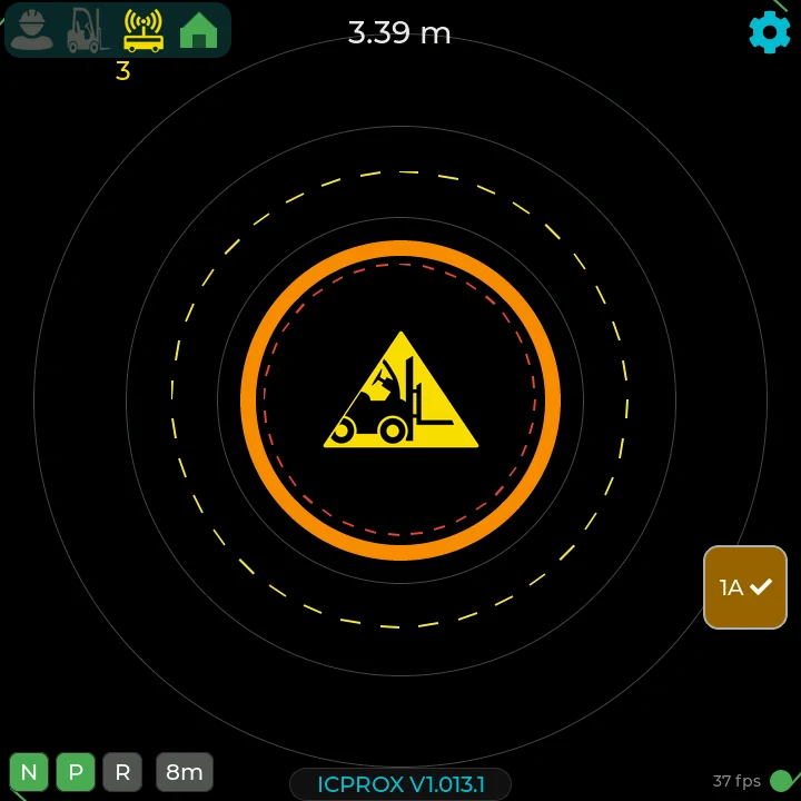ICPROX-Display mit einer Antenne: die Warnzone liegt als Kreis rings um das Fahrzeug